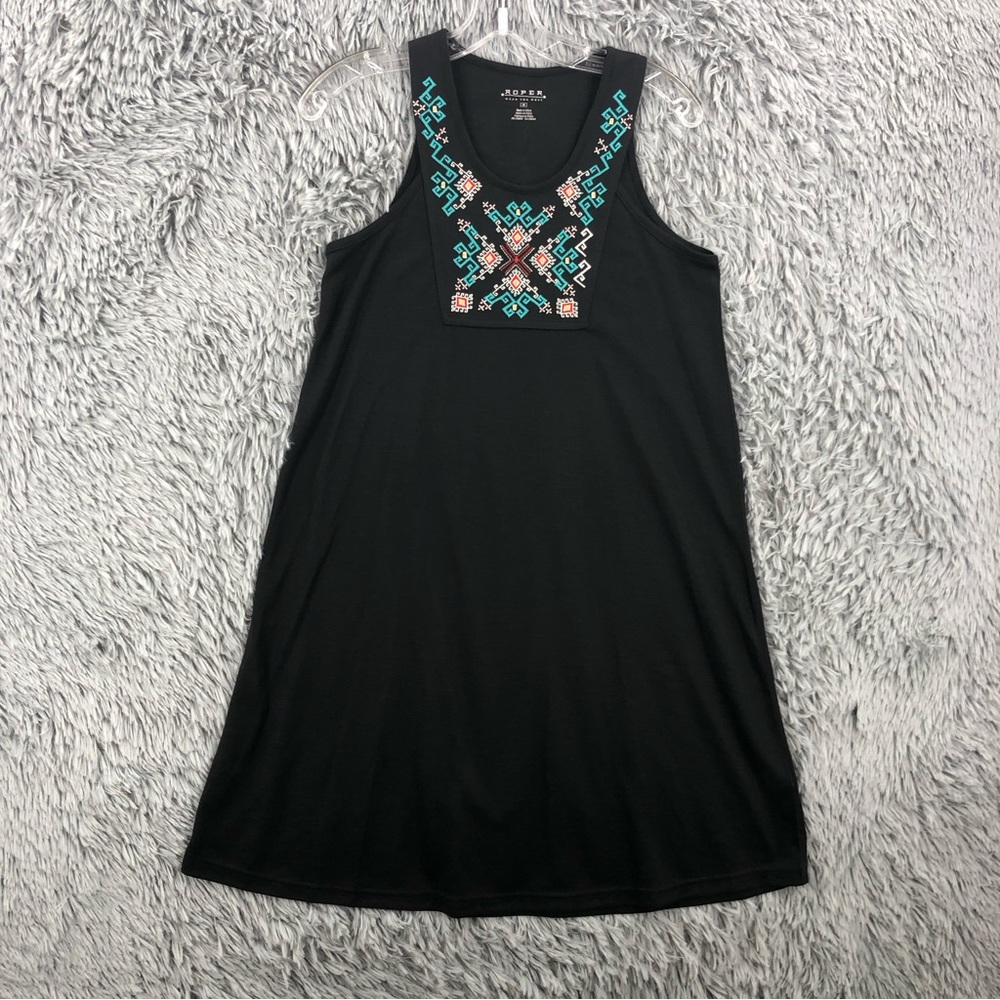Roper Dress Womens Small Black Tank Embroidered Southwestern Aztec Cowgirl
